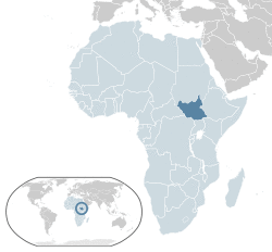 Location of South Sudan (dark blue) – in Africa (light blue & dark grey) – in the African Union (light blue)