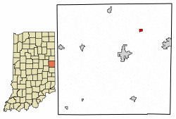 Location of Saratoga in Randolph County, Indiana.