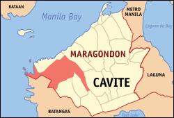 Map of Cavite with Maragondon highlighted