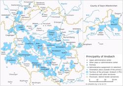 The principality of Brandenburg-Ansbach as of 1791, superimposed over modern borders