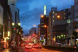 Downtown Yamagata, on the Yamagataekimae Ōdōri (Prefectural Road 16)