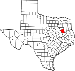 Map of Texas highlighting Anderson County