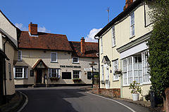 Bridge Road to Nags Head public house, Moreton village, Essex, England.jpg