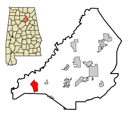 Location in Blount County and the state of Alabama