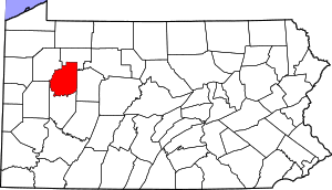 Map of Pennsylvania highlighting Clarion County