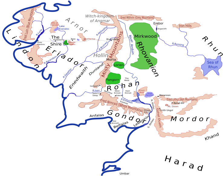 Sketch map of the north-west of Middle-earth at the end of the Third Age