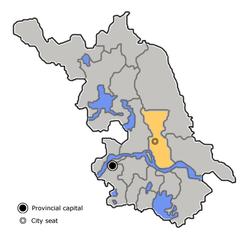 Taizhou's administrative area is highlighted on this map