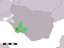 The town centre (dark green) and the statistical district (light green) of Borssele in the municipality of Borsele.