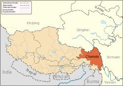 prefecture (orange) in Tibet Autonomous Region (light-orange)