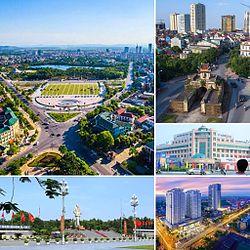 (from top left) above Ho Chi Minh Square, Vinh skyline behind ancient gate, Vinh post office, Ho Chi Minh square, downtown Vinh