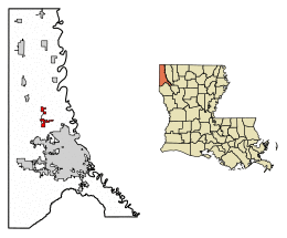Location of Blanchard in Caddo Parish, Louisiana.