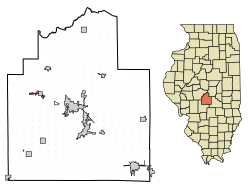 Location of Tovey in Christian County, Illinois.