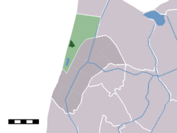 The town centre (darkgreen) and the statistical district (lightgreen) of Callantsoog in the former municipality of Zijpe.