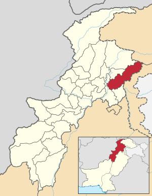 Location of Mansehra District (including Torghar District) within Khyber Pakhtunkhwa prior to 2011
