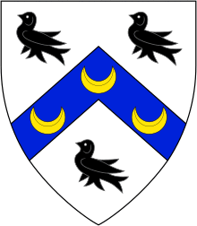 Argent chevron azure three martlets sable crescents Or.svg