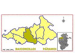 Municipal location of Basconcillos de Tozo in the Páramos comarca