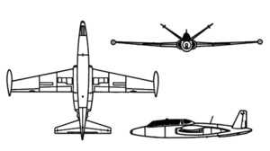 Orthographic projection of the Fouga Magister.