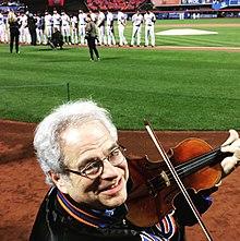 Itzhak Perlman about to play the National Anthem at Citi Field in New York City in 2016