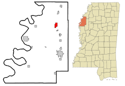 Location of Shelby, Mississippi