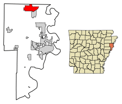 Location of Gilmore in Crittenden County, Arkansas.