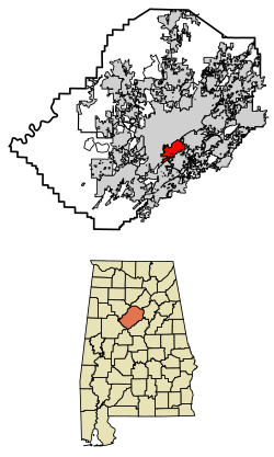 Location of Homewood in Jefferson County, Alabama.