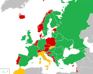 A coloured map of the countries of Europe