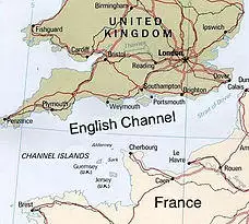 A map of the English Channel, south of England, north of France
