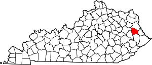 Map of Kentucky highlighting Johnson County
