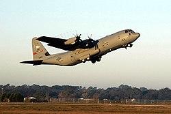 A WC-130J Hercules of the 53rd Weather Reconnaissance Squadron takes off from Keesler AFB.