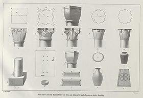 Pen and ink drawing of ornamented capitals