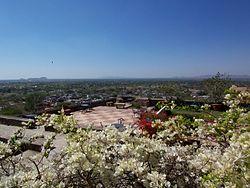 Neemrana Fort Palace terrace and the town below