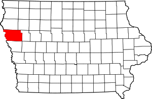 Map of Iowa highlighting Woodbury County