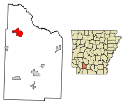 Location of Prescott in Nevada County, Arkansas.