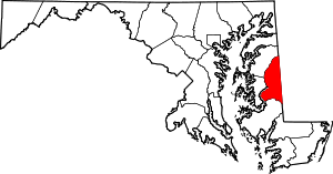 Map of Maryland highlighting Caroline County