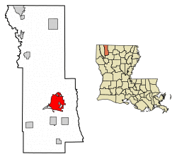 Location of Minden in Webster Parish, Louisiana.