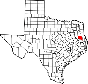 Map of Texas highlighting Nacogdoches County