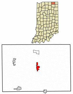 Location of Lagrange in LaGrange County, Indiana.