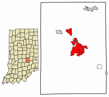 Location of Shelbyville in Shelby County, Indiana.