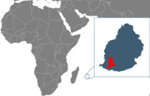 Map showing the location of Mauritius, and island in the Indian Ocean
