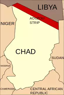 Map showing the Aozou Strip between Chad and Libya