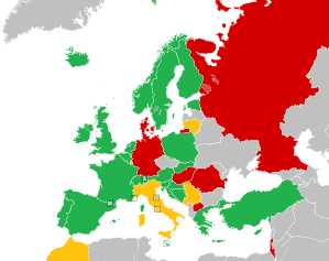 A coloured map of the countries of Europe