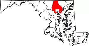 Map of Maryland highlighting Baltimore County