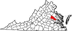 Map of Virginia highlighting Hanover County