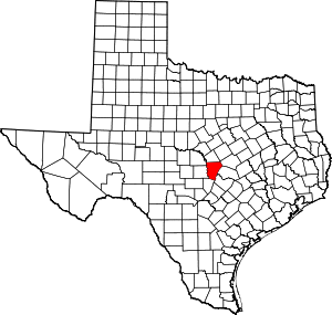 Map of Texas highlighting Burnet County