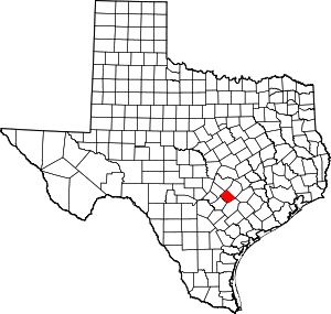 Map of Texas highlighting Caldwell County