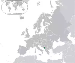 Location of&nbsp;Montenegro&nbsp;(green) in Europe&nbsp;(dark grey)&nbsp; &ndash;&nbsp; [Legend]
