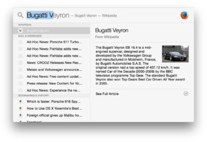 Spotlight in OS X Yosemite showing a Wikipedia article
