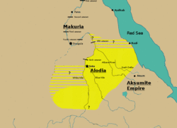 A map showing the extent of Alodia in the 10th century