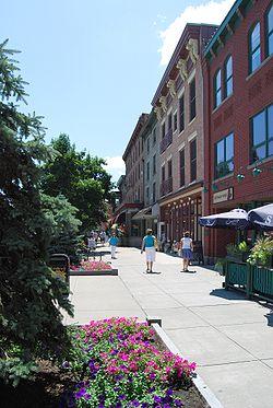 A view of downtown, looking south along Broadway from its intersection with Caroline Street.