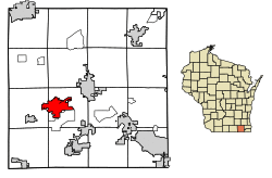 Location of Delavan in Walworth County, Wisconsin.